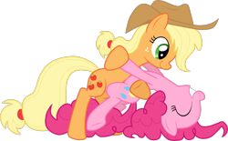 Size: 1235x767 | Tagged: safe, artist:stupidlittlecreature, applejack, pinkie pie, earth pony, pony, applepie, dancing, female, lesbian, shipping, simple background, transparent background, vector