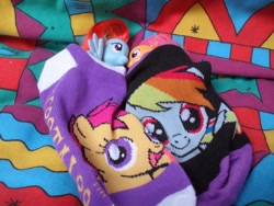 Size: 1024x768 | Tagged: safe, rainbow dash, scootaloo, clothes, female, irl, lesbian, photo, scootadash, shipping, socks, toy