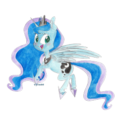 Size: 1310x1367 | Tagged: safe, artist:raiwee, princess luna, alicorn, pony, blushing, ear fluff, simple background, solo, traditional art, transparent background