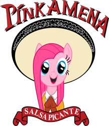 Size: 1999x2306 | Tagged: safe, artist:ahumeniy, pinkie pie, earth pony, pony, hot sauce, logo, parody, pinkamena diane pie, salsa, sombrero, tapatio hot sauce