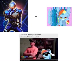 Size: 1217x1035 | Tagged: safe, rainbow dash, human, pony, irl, kamen rider, kamen rider accel, kamen rider w, photo, song, youtube