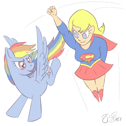 Size: 1200x1200 | Tagged: safe, artist:bronybiscuitbites, rainbow dash, pegasus, pony, crossover, female, mare, supergirl, wings