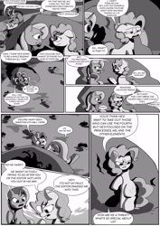 Size: 1024x1449 | Tagged: safe, artist:kingpincc, derpibooru import, part of a series, part of a set, discord, pinkie pie, trixie, draconequus, earth pony, pony, unicorn, scootertrix the abridged, bags under eyes, boulder, comic, dialogue, duo focus, female, fourth wall, frizzy hair, implied princess luna, male, mare, messy hair, messy mane, monochrome, open mouth, rock, scootertrix the abridged: the movie, youtube