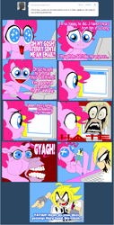 Size: 1265x2483 | Tagged: safe, artist:terry, pinkie pie, oc, oc:terry, earth pony, pony, comic, computer, email, hoers, jump scare, tumblr