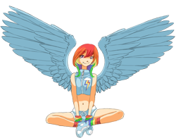 Size: 710x558 | Tagged: safe, artist:zoe-productions, rainbow dash, human, belly button, clothes, converse, female, humanized, midriff, shoes, simple background, solo, transparent background, winged humanization