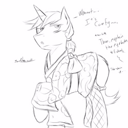 Size: 5000x5000 | Tagged: safe, artist:smolder, shining armor, pony, unicorn, absurd resolution, clothes, crossdressing, fishnet stockings, kimono (clothing), male, sketch, solo, stockings