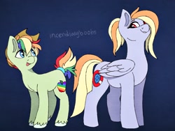 Size: 2048x1536 | Tagged: safe, artist:incendiaryboobs, oc, oc only, oc:zap apple, oc:zestar, earth pony, pegasus, pony, magical lesbian spawn, male, offspring, parent:applejack, parent:rainbow dash, parents:appledash, siblings, stallion