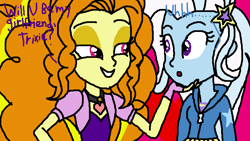 Size: 753x424 | Tagged: safe, artist:ktd1993, derpibooru import, adagio dazzle, trixie, equestria girls, female, lesbian, shipping, triagio