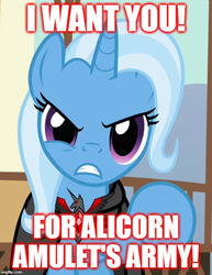 Size: 510x662 | Tagged: safe, derpibooru import, edit, edited screencap, screencap, trixie, magic duel, alicorn amulet, caption, cropped, i want you, image macro, meme, reference, text, trixie yells at everything, uncle sam