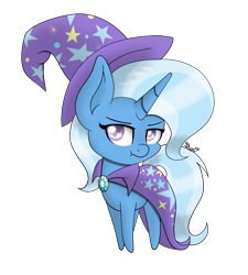 Size: 900x1000 | Tagged: safe, artist:spirit-dude, derpibooru import, trixie, pony, unicorn, chibi, female, looking at you, mare, pouting, simple background, solo