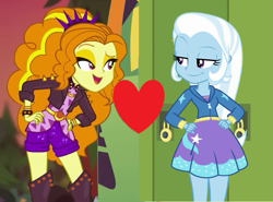 Size: 1353x1000 | Tagged: safe, derpibooru import, edit, edited screencap, screencap, adagio dazzle, trixie, better together, equestria girls, forgotten friendship, sunset's backstage pass!, female, heart, lesbian, shipping, shipping domino, triagio