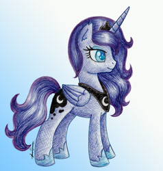 Size: 1024x1075 | Tagged: safe, artist:nokills-clan196, princess luna, alicorn, pony, female, gradient background, horn, mare, solo