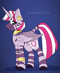 Size: 1497x1798 | Tagged: safe, artist:incendiaryboobs, twilight sparkle, twilight sparkle (alicorn), zecora, alicorn, hybrid, pony, zebra, zony, female, fusion, mare, solo, zebra alicorn