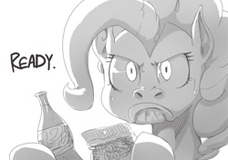 Size: 1275x900 | Tagged: safe, artist:sunibee, pinkie pie, earth pony, pony, pop rocks, reaction image, serious, soda