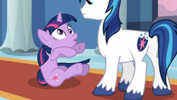 Size: 1366x768 | Tagged: safe, screencap, shining armor, twilight sparkle, pony, unicorn, a canterlot wedding, derp