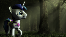 Size: 1920x1080 | Tagged: safe, artist:indexpony, shining armor, pony, unicorn, 3d, forest, light, signature, source filmmaker