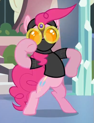 Size: 393x515 | Tagged: safe, screencap, pinkie pie, earth pony, pony, the crystal empire, spoiler:s03, pinkie spy, splinter cell, spy, stealth suit