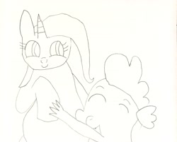 Size: 3024x2432 | Tagged: safe, artist:undeadponysoldier, derpibooru import, spike, trixie, dragon, pony, unicorn, cute, daaaaaaaaaaaw, diatrixes, drawn with reference, female, happy, hug, male, mare, shipping, spixie, straight, traditional art