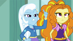 Size: 1920x1080 | Tagged: safe, artist:ktd1993, derpibooru import, edit, edited screencap, screencap, adagio dazzle, trixie, a little birdie told me, better together, equestria girls, female, lesbian, shipping, triagio