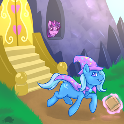 Size: 1100x1100 | Tagged: safe, artist:deezmoart, derpibooru import, trixie, twilight sparkle, twilight sparkle (alicorn), alicorn, pony, book, female, mare