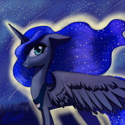 Size: 1000x1000 | Tagged: safe, artist:chaosangeldesu, princess luna, alicorn, pony, looking at you, night, solo