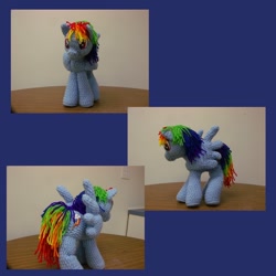 Size: 1300x1300 | Tagged: safe, artist:naturegirl52180, rainbow dash, pegasus, pony, amigurumi, crochet, female, irl, mare, photo, plushie, solo, table