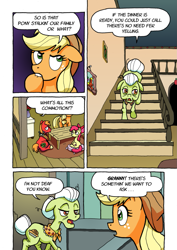 Size: 1201x1700 | Tagged: safe, artist:tarkron, apple bloom, applejack, big macintosh, granny smith, earth pony, pony, comic:ghosts of the past, apple family, apple siblings, comic, dialogue, female, filly, male, mare, stallion