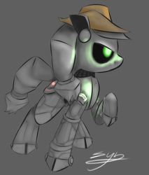 Size: 1088x1280 | Tagged: safe, artist:synad, applejack, earth pony, pony, robot, robot pony, applebot, female, hat, hooves, mare, simple background, solo