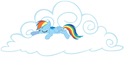 Size: 3000x1409 | Tagged: safe, artist:purplefairy456, rainbow dash, pegasus, pony, cloud, simple background, sleeping, transparent background, vector