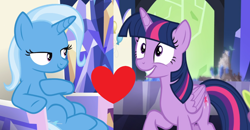 Size: 1800x936 | Tagged: safe, derpibooru import, trixie, twilight sparkle, twilight sparkle (alicorn), alicorn, all bottled up, celestial advice, female, lesbian, shipping, shipping domino, twixie