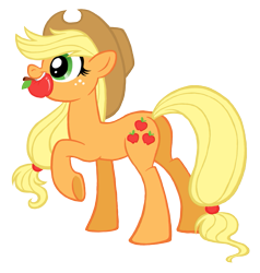 Size: 555x583 | Tagged: safe, artist:brah-j, applejack, earth pony, pony, apple, mouth hold, obligatory apple, simple background, solo, transparent background