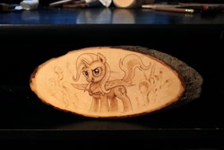 Size: 1280x854 | Tagged: safe, artist:horseez, derpibooru import, trixie, pony, unicorn, female, mare, pyrography, solo, traditional art, woodwork