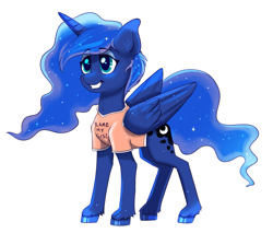 Size: 1841x1571 | Tagged: safe, artist:confetticakez, princess luna, alicorn, pony, blame my sister, grin, simple background, smiling, solo, unshorn fetlocks