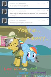 Size: 671x1012 | Tagged: safe, artist:drumblastingquilava, daring do, rainbow dash, pegasus, pony, ask, askdashanddo, tumblr