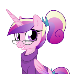 Size: 9827x10000 | Tagged: safe, artist:lisa400, artist:php27, princess cadance, alicorn, pony, .svg available, absurd resolution, adorkable, alternate hairstyle, clothes, cute, cutedance, dork, female, glasses, grin, looking at you, mare, ponytail, simple background, smiling, solo, squee, sweater, transparent background, vector