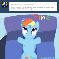 Size: 665x665 | Tagged: safe, artist:drumblastingquilava, rainbow dash, pegasus, pony, ask, askdashanddo, tumblr