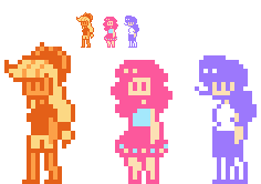 Size: 236x166 | Tagged: safe, artist:pyonkotcchi, applejack, pinkie pie, rarity, humanized, pixel art