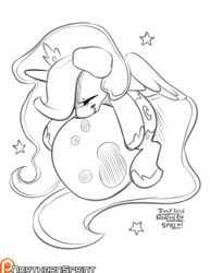 Size: 1280x1656 | Tagged: safe, artist:northernsprint, princess luna, alicorn, pony, chibi, cute, happy, lunabetes, monochrome, moon, patreon, patreon logo, sketch, smiling, solo, tangible heavenly object