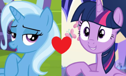 Size: 730x444 | Tagged: safe, derpibooru import, edit, edited screencap, screencap, trixie, twilight sparkle, twilight sparkle (alicorn), alicorn, female, lesbian, shipping, shipping domino, twixie