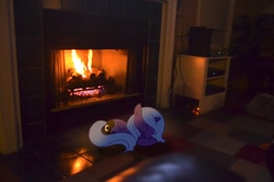 Size: 2464x1632 | Tagged: safe, artist:oppositebros, princess luna, filly, fireplace, irl, photo, ponies in real life, s1 luna, sleeping, solo, woona