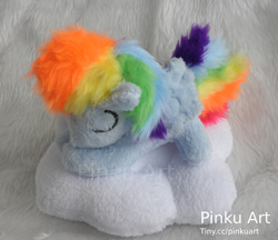 Size: 1701x1470 | Tagged: safe, artist:pinkuart, rainbow dash, cloud, irl, photo, plushie, solo