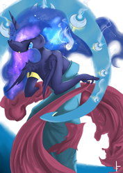 Size: 1280x1810 | Tagged: safe, artist:theflippy59, princess luna, anthro, clothes, dress, looking back, looking over shoulder, solo