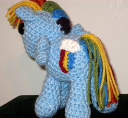 Size: 2645x2448 | Tagged: safe, artist:acrylicsheep, rainbow dash, pegasus, pony, amigurumi, crochet, female, irl, mare, photo, plushie, solo