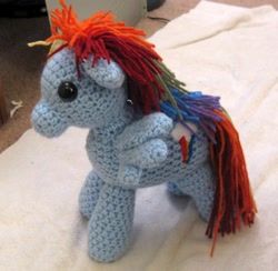 Size: 2138x2085 | Tagged: safe, artist:acrylicsheep, rainbow dash, amigurumi, crochet, irl, photo, plushie, solo