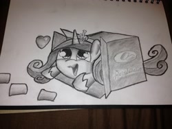 Size: 3264x2448 | Tagged: safe, artist:lethal-doorknob, princess cadance, alicorn, pony, box, filly, pony in a box, solo, traditional art