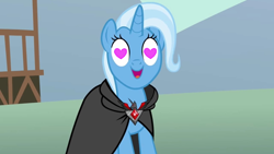 Size: 1136x640 | Tagged: safe, derpibooru import, edit, edited screencap, screencap, trixie, magic duel, alicorn amulet, heart eyes, solo, want it need it, wingding eyes