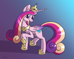 Size: 1000x800 | Tagged: safe, artist:tehflah, princess cadance, alicorn, pony, looking at you, open mouth, raised hoof, solo