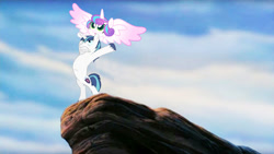 Size: 960x543 | Tagged: safe, princess flurry heart, shining armor, changeling, pony, unicorn, the crystalling, "responsible father" armor, epic daughter tossing, fastball special, pride rock, the lion king