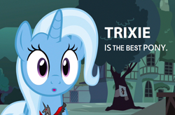 Size: 1070x704 | Tagged: safe, derpibooru import, edit, edited screencap, screencap, trixie, pony, unicorn, magic duel, alicorn amulet, cropped, female, mare, ponyville, solo, tree