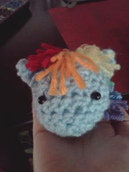 Size: 1536x2048 | Tagged: safe, artist:gwilannalavender3, rainbow dash, amigurumi, ball, crochet, irl, photo, plushie, solo